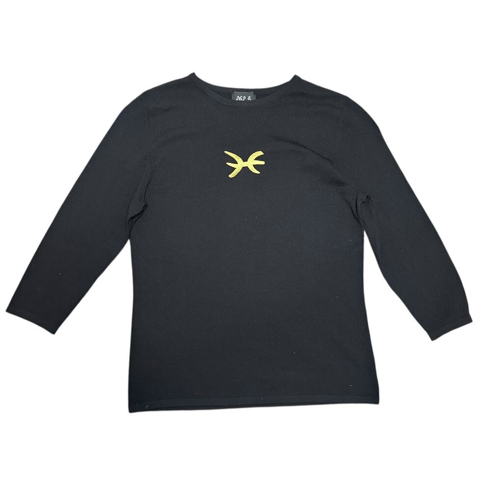 Vintage Pisces Zodiac Shirt Blouse Silk Blend Black Gold T-Shirt Boho size Large - Picture 6 of 6